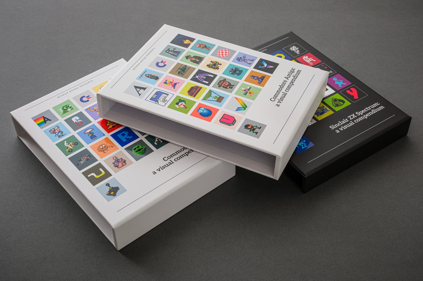 Slipcases for Commodore 64, Commodore Amiga and Sinclair ZX Spectrum hardbacks