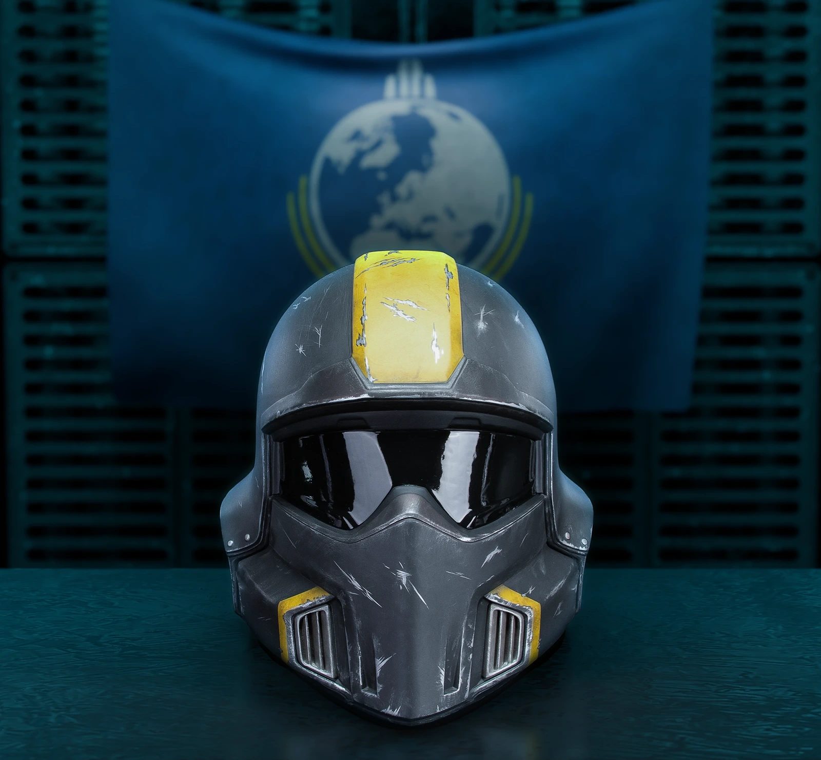 Helldivers 2: B-01 Tactical Helmet 1:1 Scale Replica - Battle Damaged Edition