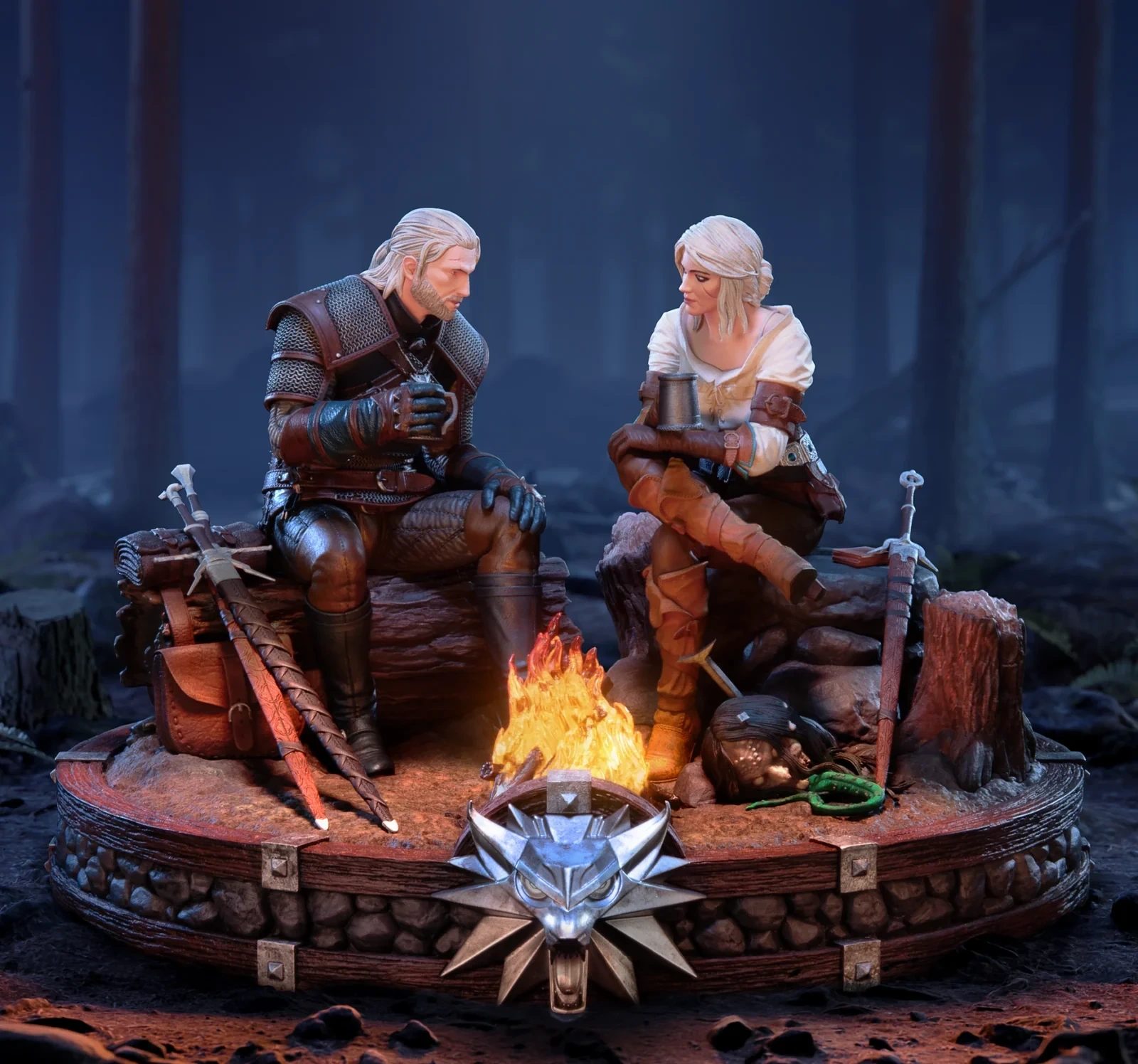The Witcher: Geralt and Ciri Fireside Premium Statue