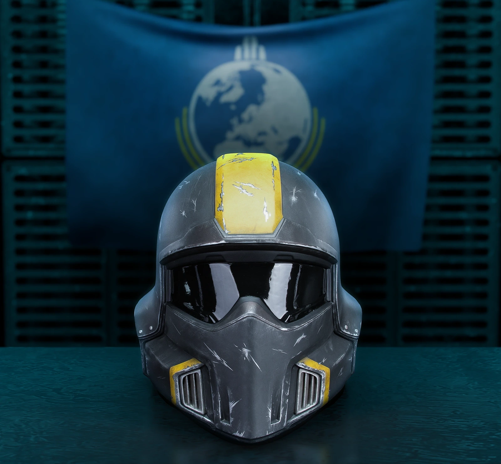 Helldivers 2: B-01 Tactical Helmet 1:1 Scale Replica - Battle Damaged Edition